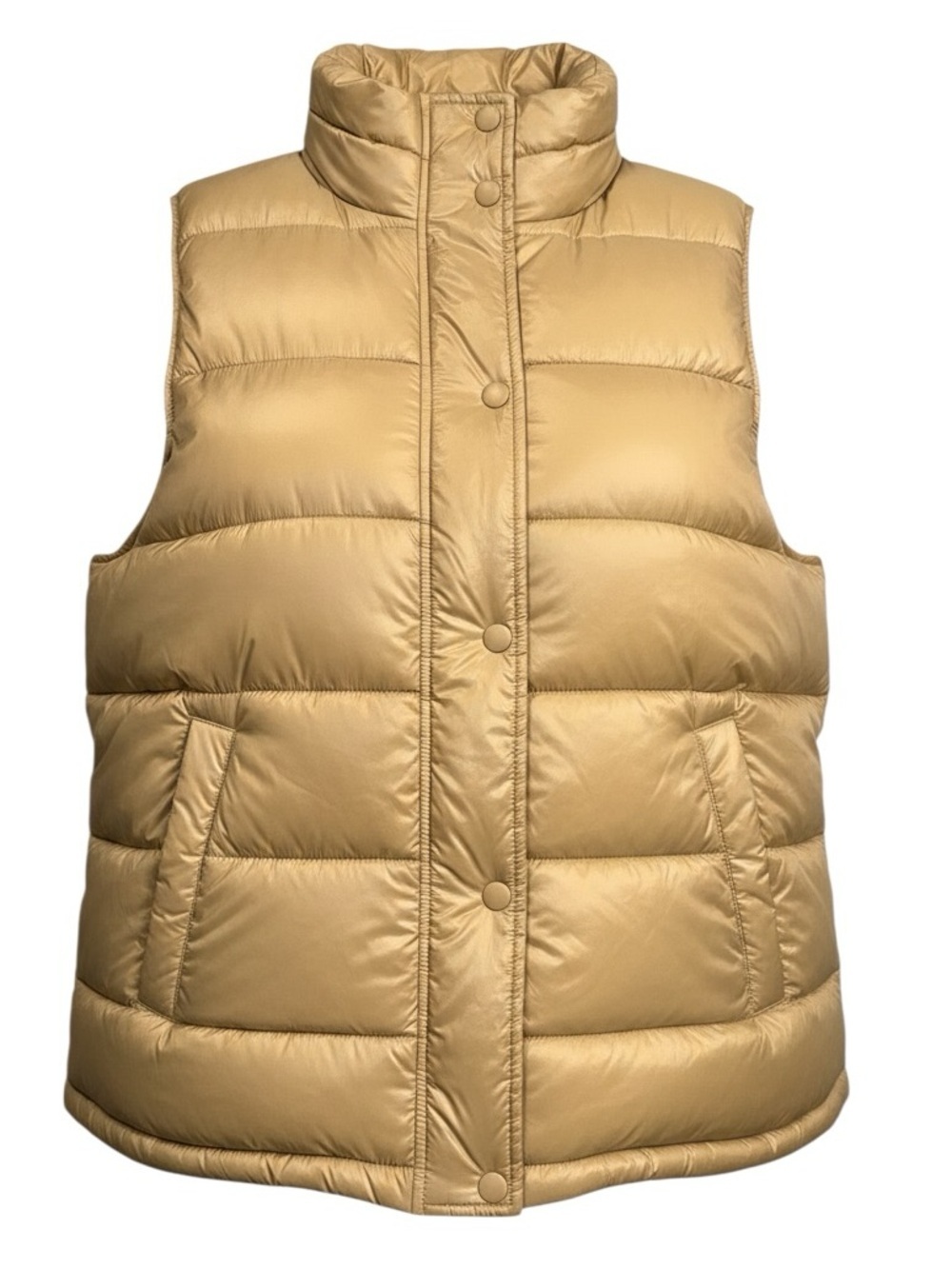 aerie Small Peppy Quilted Button Puffer Vest Camel Brown Tan Golf Fall